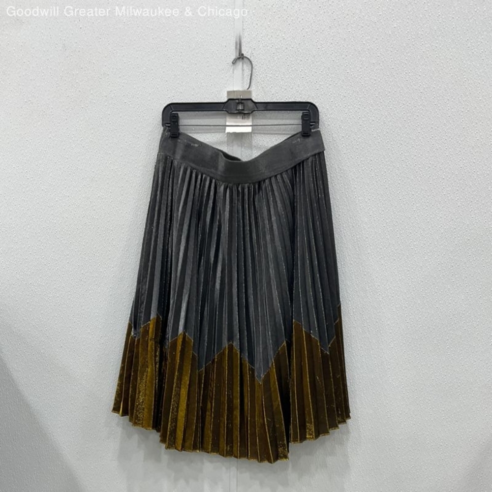 NEW ANTHROPOLOGIE HD Paris Magdalena Pleated Metallic Midi Skirt Silver & Gold L - Picture 4 of 9